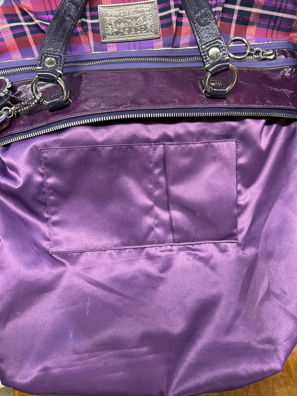 Coach Purple Plaid Poppy Tote with Pink Accents - Picture 12 of 15